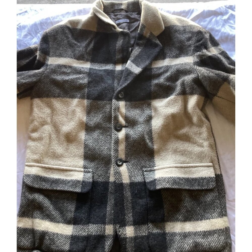 Vintage Emporio Armani Sweater Button Coat Men’s Sz 46 Wool Brown Cream White